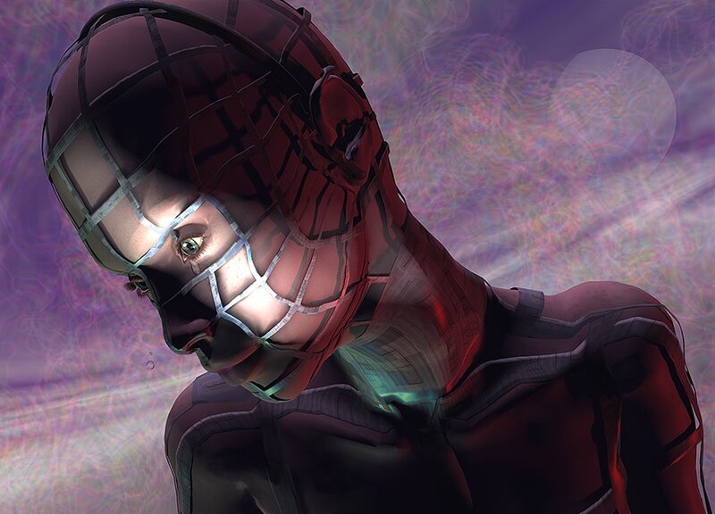 Cyborg Woman with Grid Mask