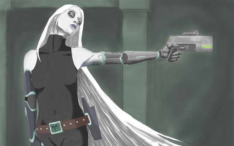 cyborg woman with gun