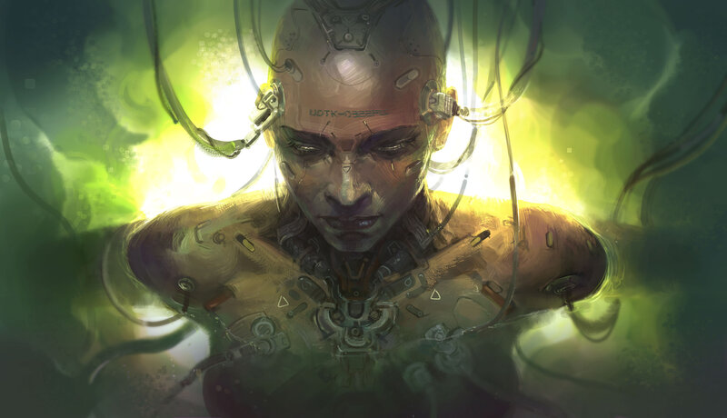 Cyborg Woman with Implants — Green