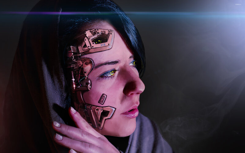 Cyborg Woman with Implants — Purple