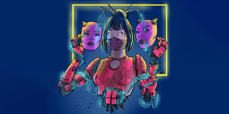Cyborg Woman with Masks
