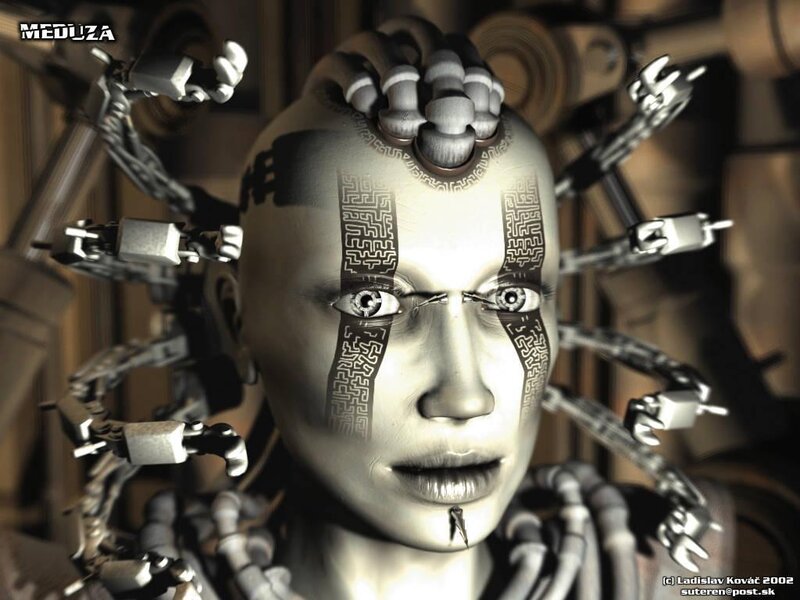 cyborg woman with mechanical arms