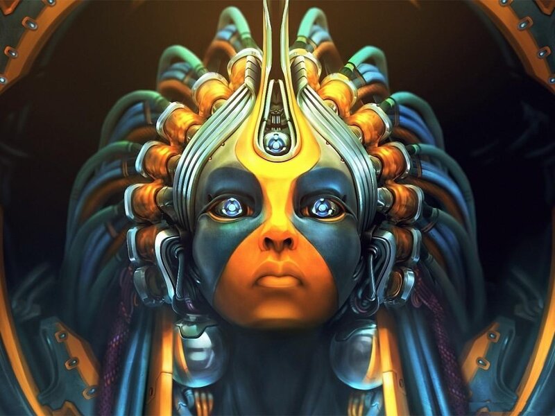 Cyborg Woman with Mechanical Head — Black