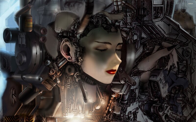 Cyborg Woman with Mechanical Parts — Gray