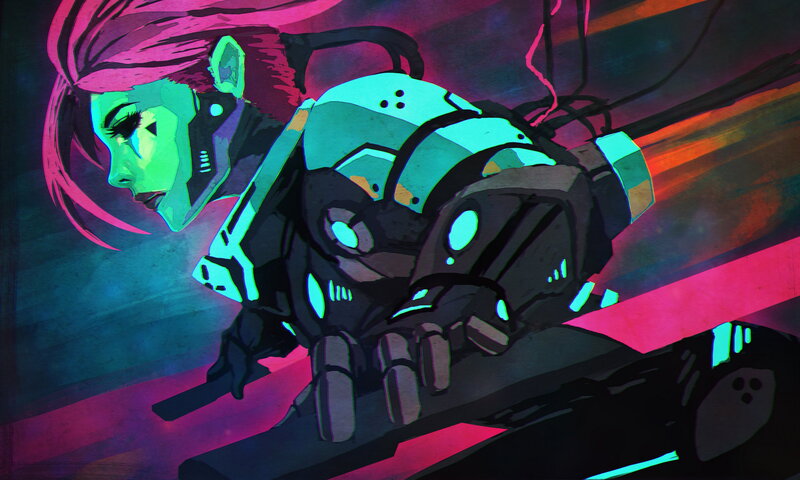 Cyborg Woman with Pink Hair — Dramatic