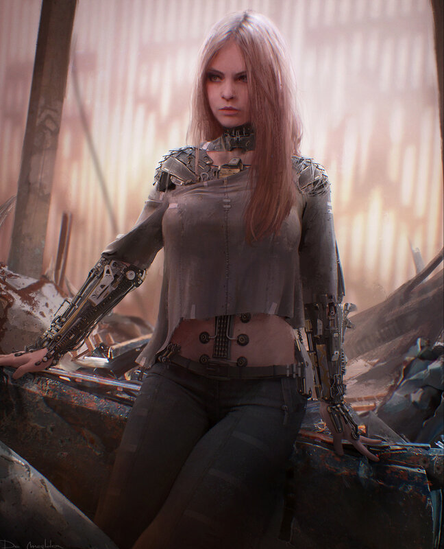 Cyborg Woman with Prosthetic Arms