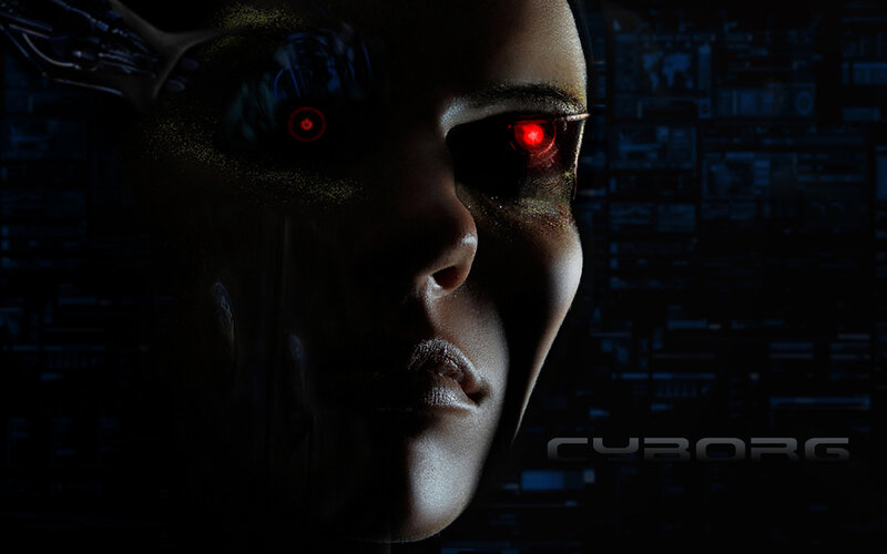 cyborg woman with red eyes