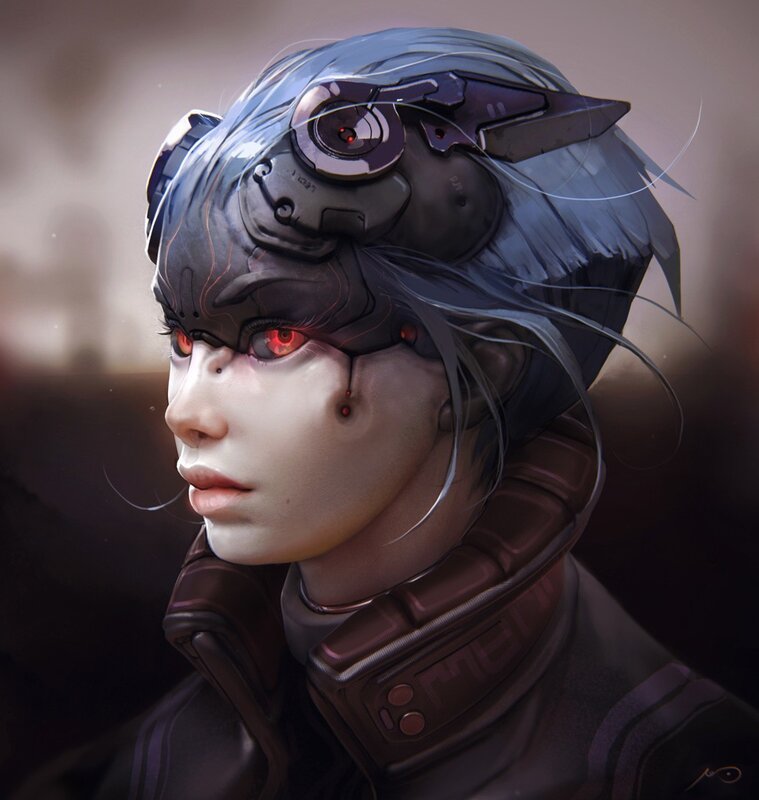 Cyborg Woman with Red Eyes — Gray