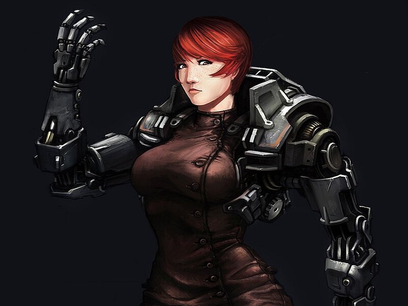 cyborg woman with red hair