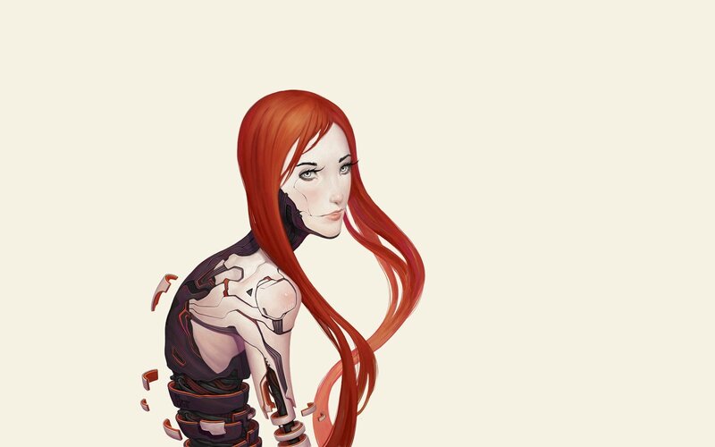 cyborg woman with red hair