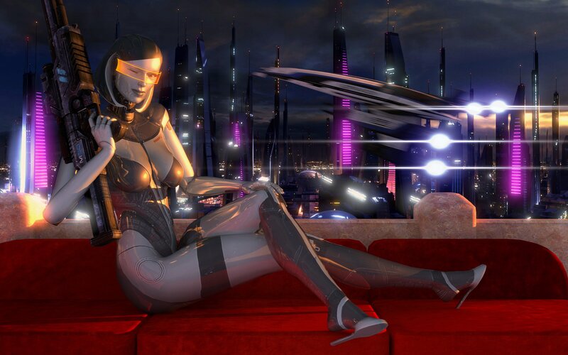Cyborg Woman with Rifle — Red