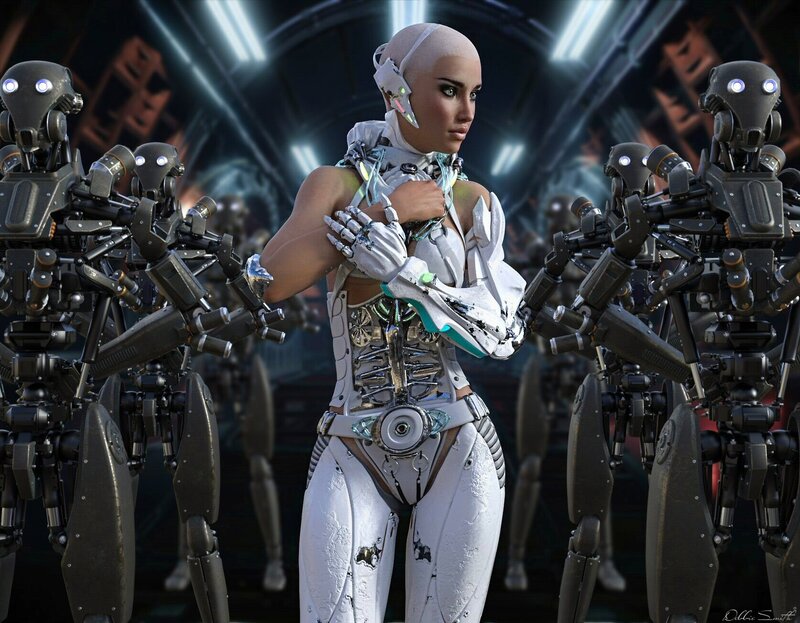 Cyborg Woman with Robots