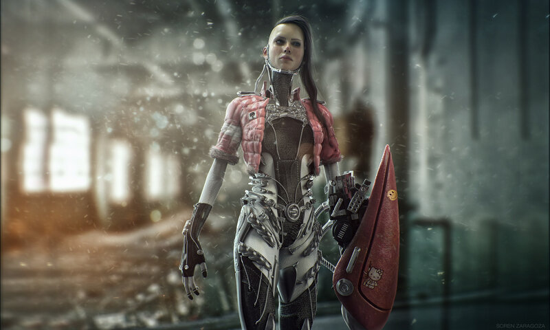 Cyborg Woman with Shield