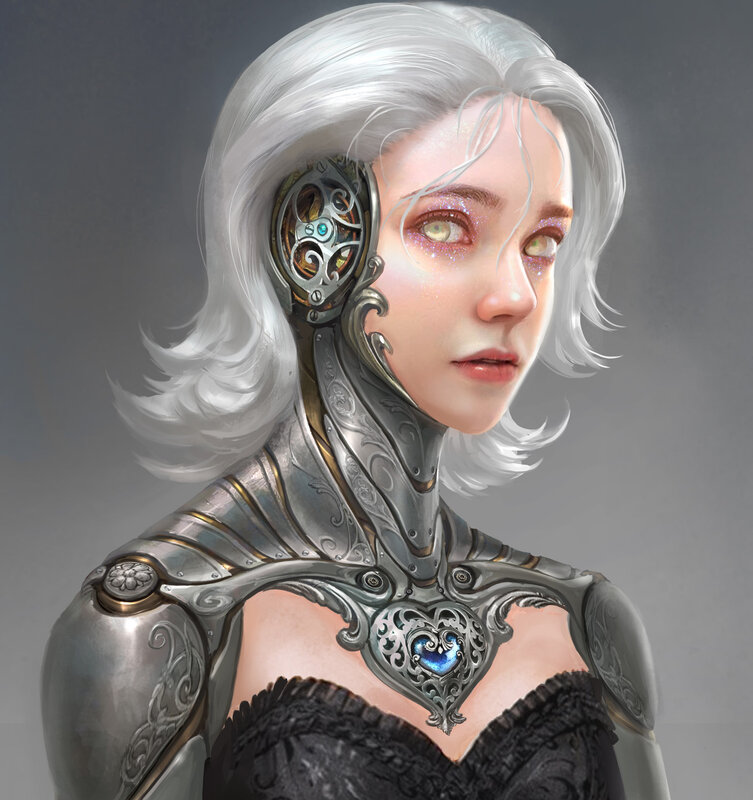 Cyborg Woman with Silver Hair — Gray, Dramatic