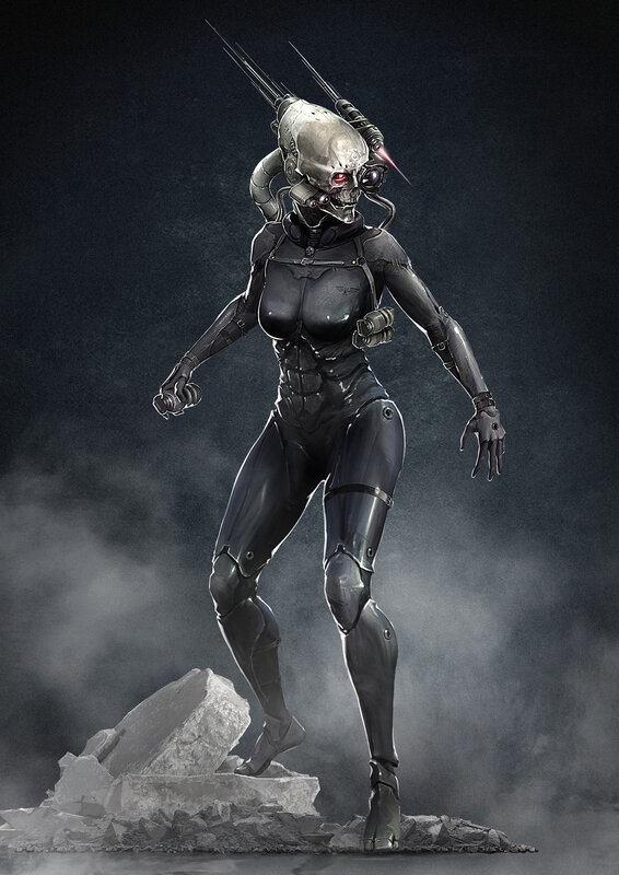 Cyborg Woman with Skull Head