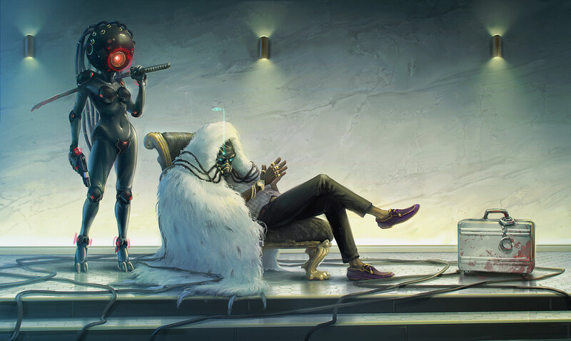 Cyborg Woman with Sword — Gray