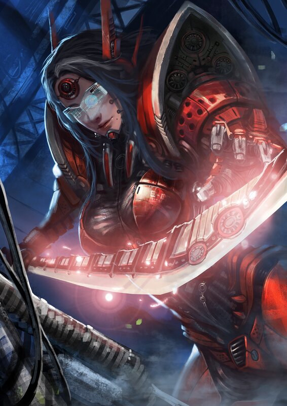 Cyborg Woman with Sword — Red