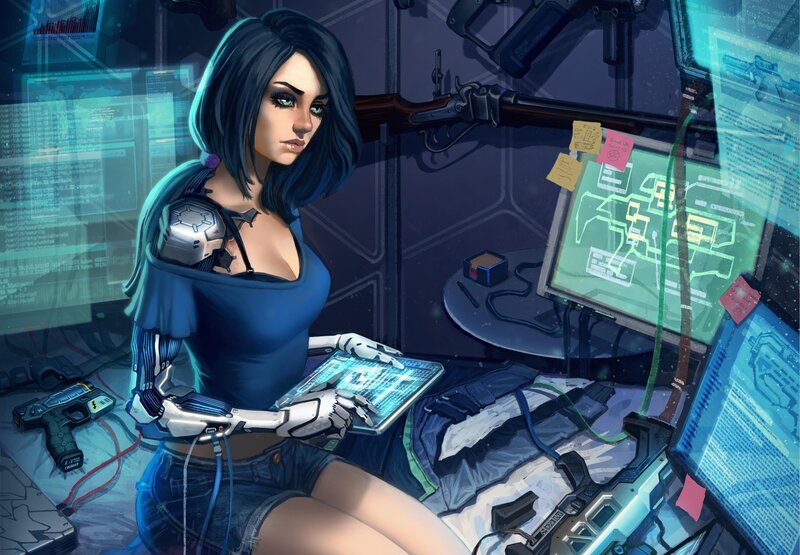 Cyborg Woman with Tablet
