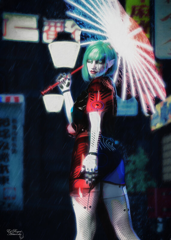 Cyborg Woman with Umbrella