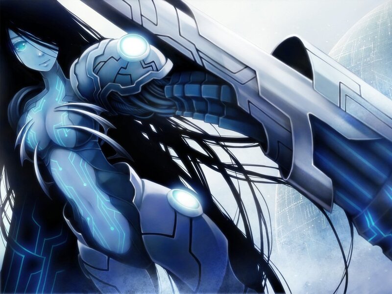Cyborg Woman with Weapon — Blue