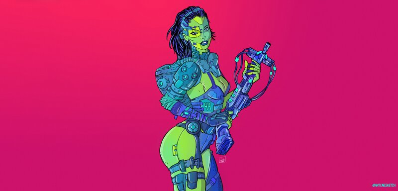 Cyborg Woman with Weapon — Pink