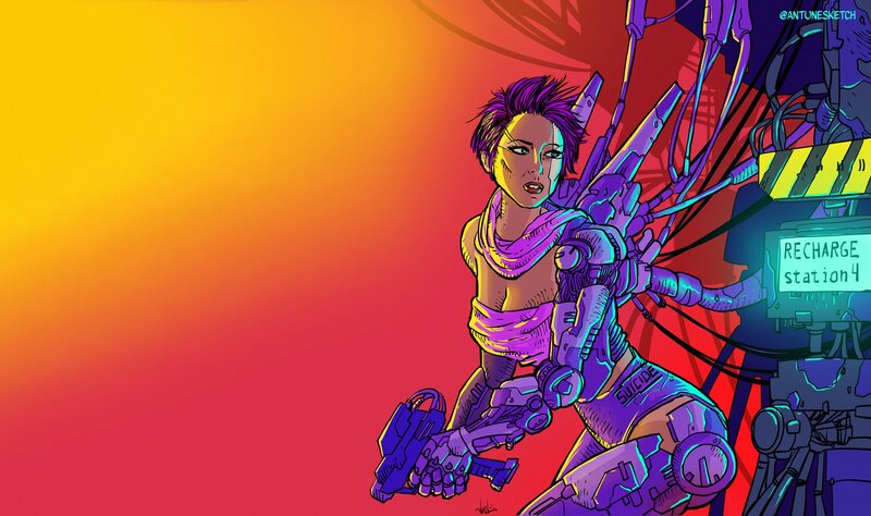 Cyborg Woman with Weapon — Yellow