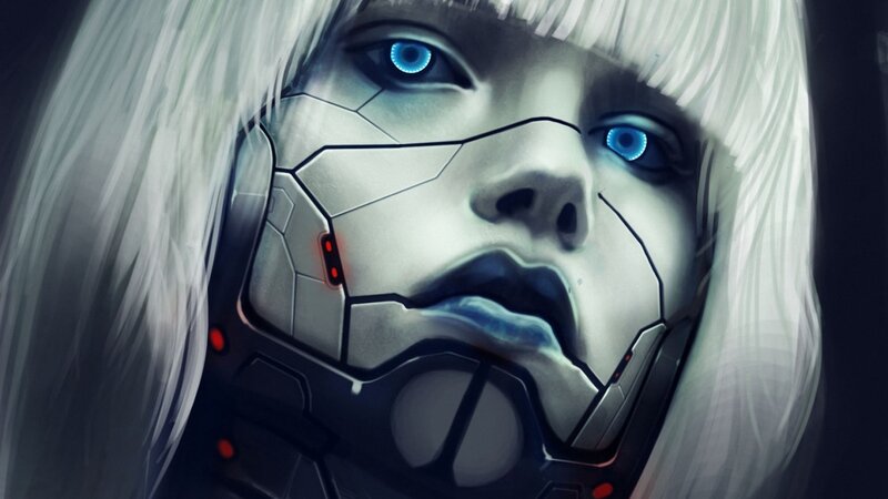 Cyborg Woman with White Hair — Dramatic, Digital Art