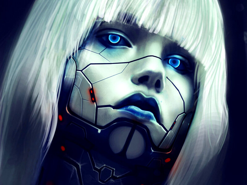 Cyborg Woman with White Hair — Dramatic