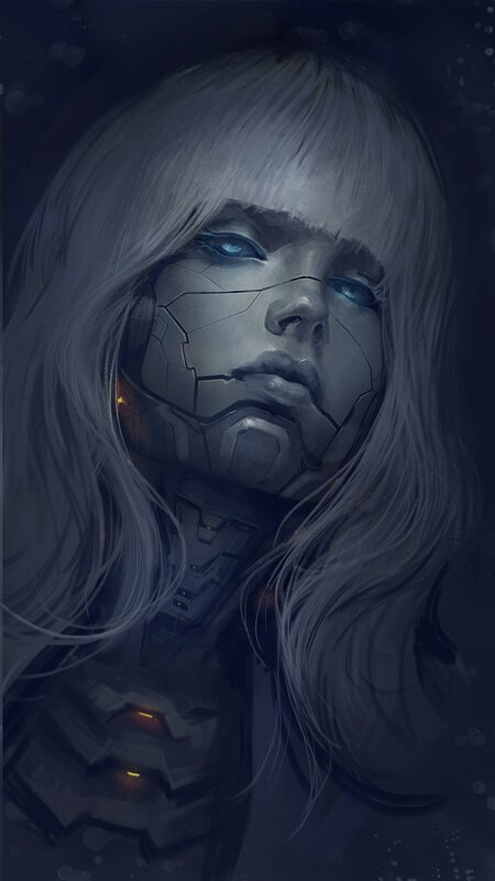 Cyborg Woman with White Hair — Gray