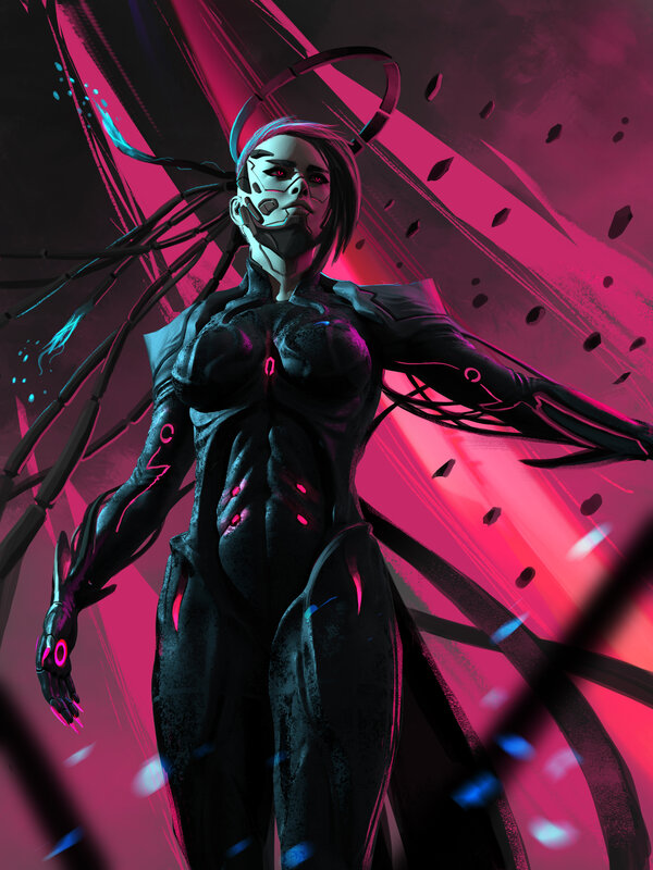 Cyborg Woman with Wings — Pink