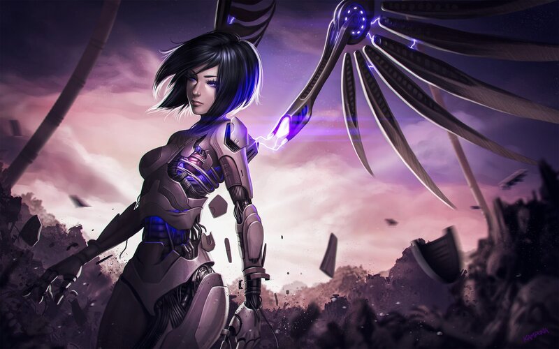 Cyborg Woman with Wings — Purple, Dramatic