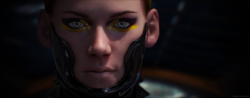 cyborg woman with yellow makeup