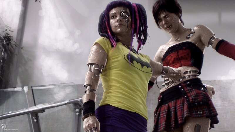 cyborg women in futuristic setting