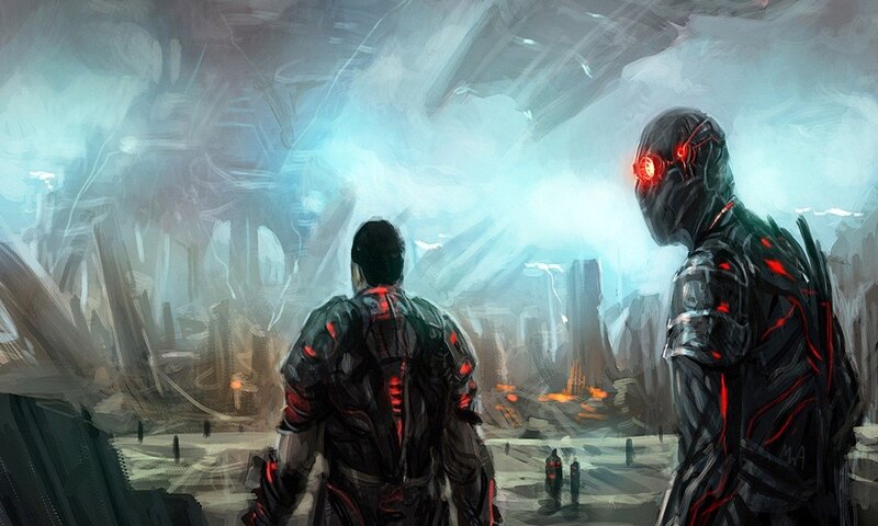 cyborgs in a ruined city