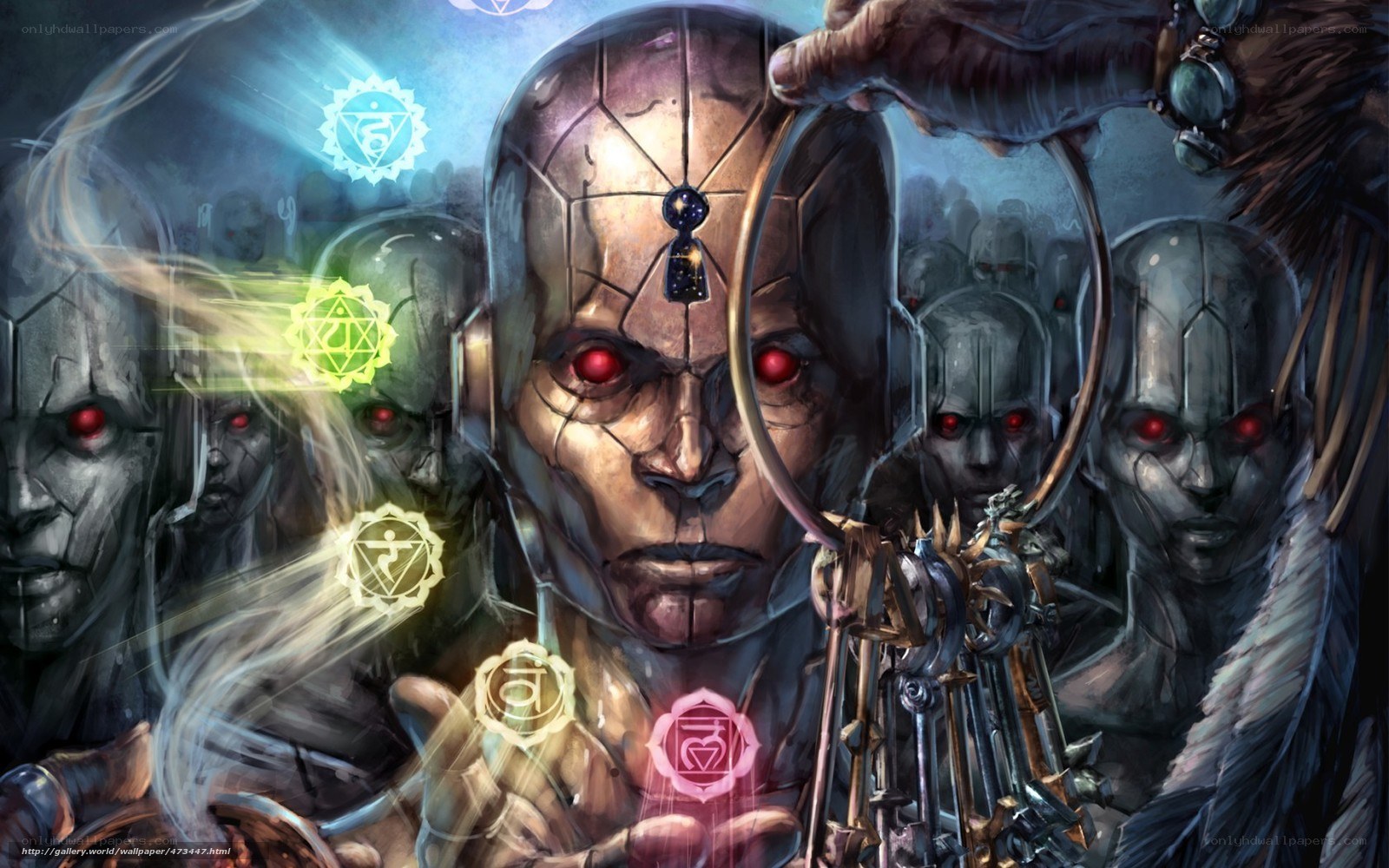 cyborgs with glowing chakras