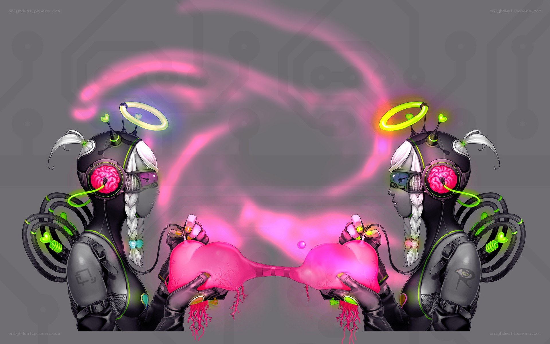 cyborgs with glowing hearts