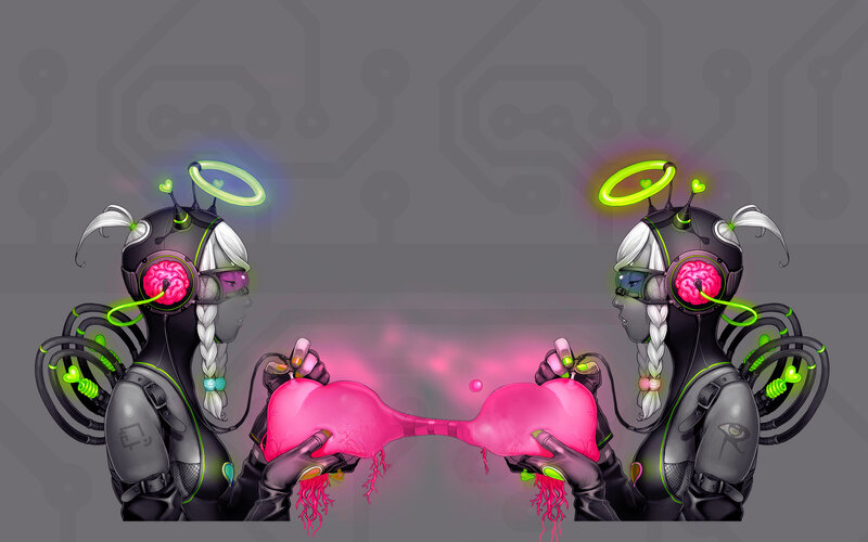 cyborgs with glowing hearts