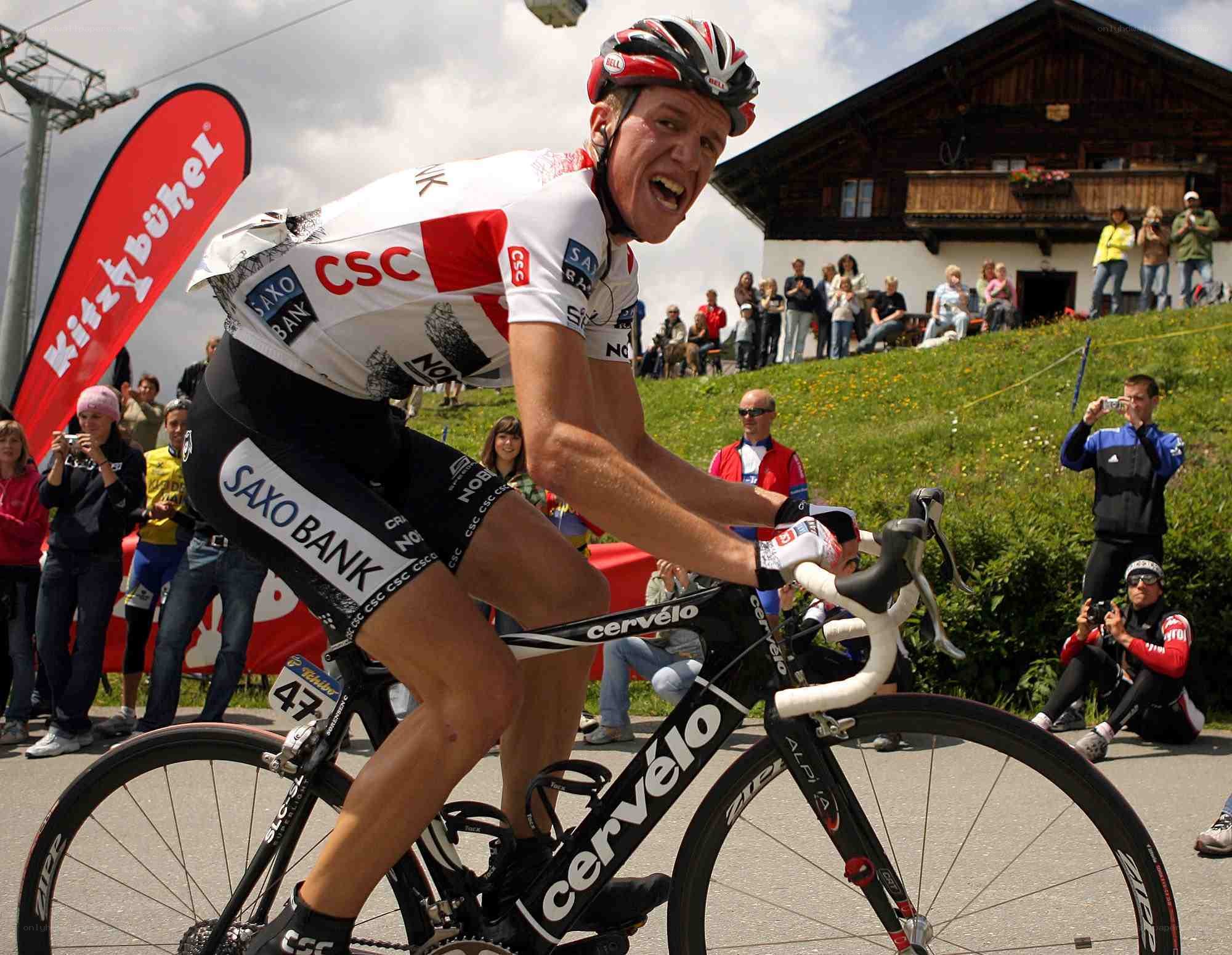 Cyclist crossing finish line