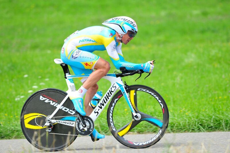 Cyclist in action on a road bike