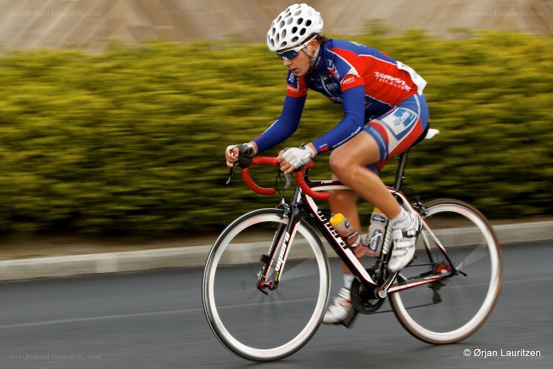 cyclist in action on road
