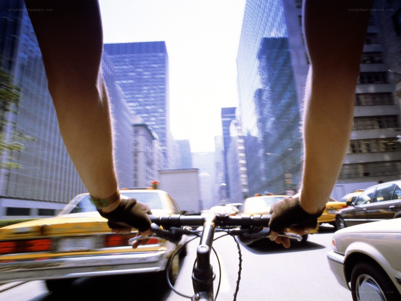 Cyclist in city traffic