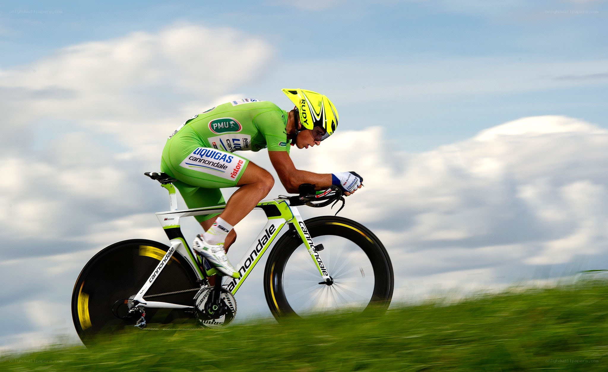 Cyclist in green jersey