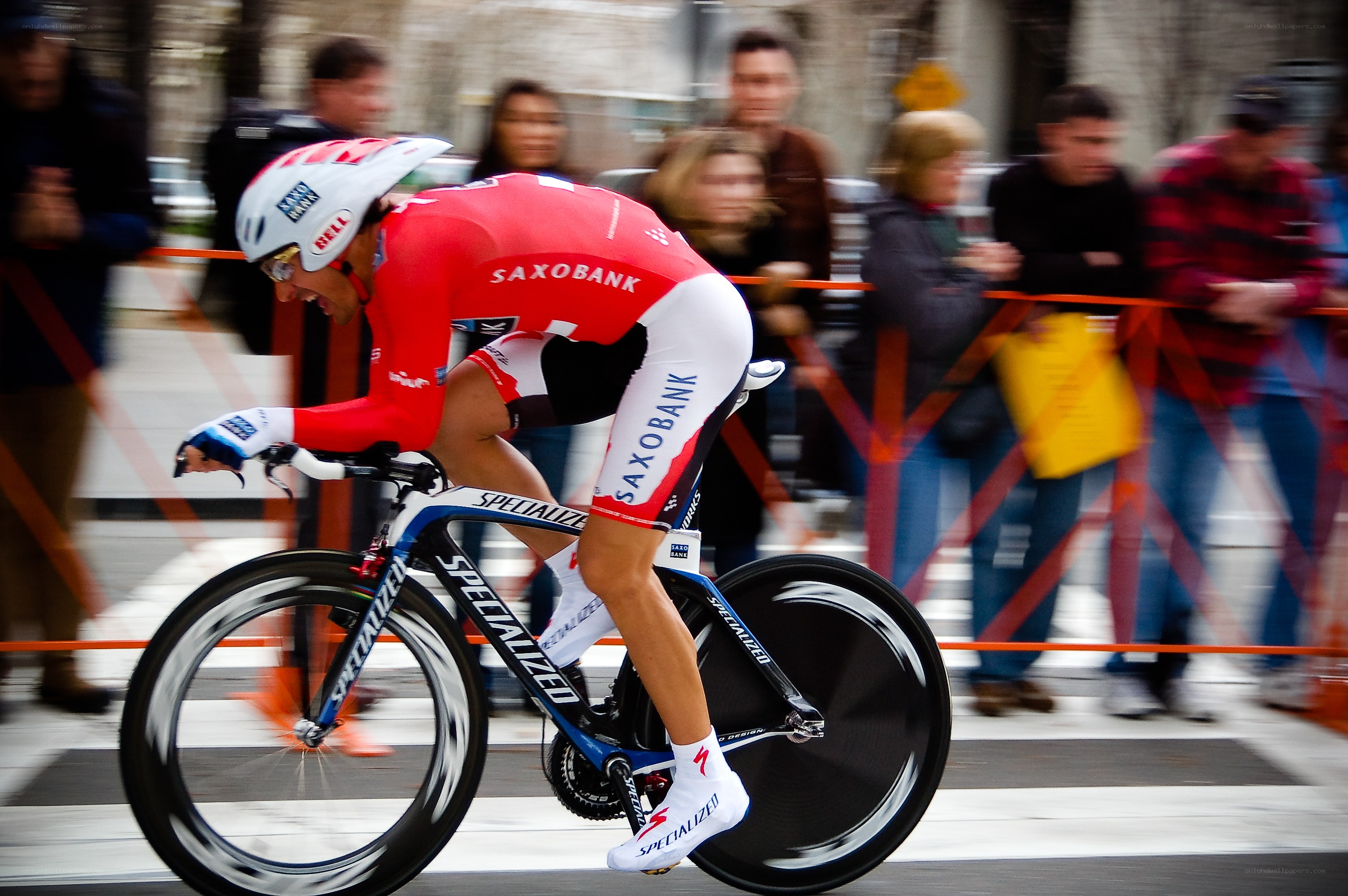 Cyclist in red racing suit