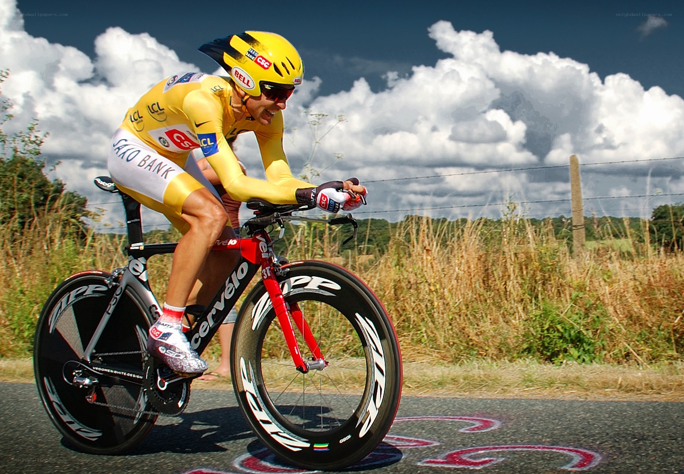 Cyclist in yellow jersey