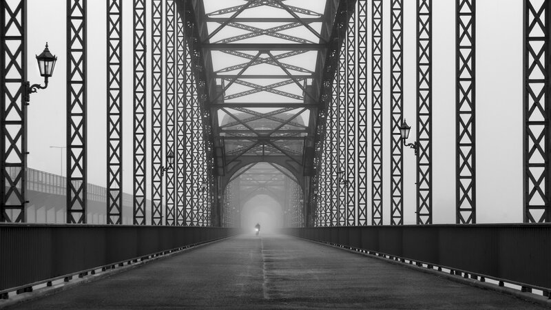 Cyclist on a Bridge — Black, Moody