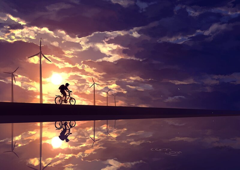 Cyclist on a Bridge — Purple