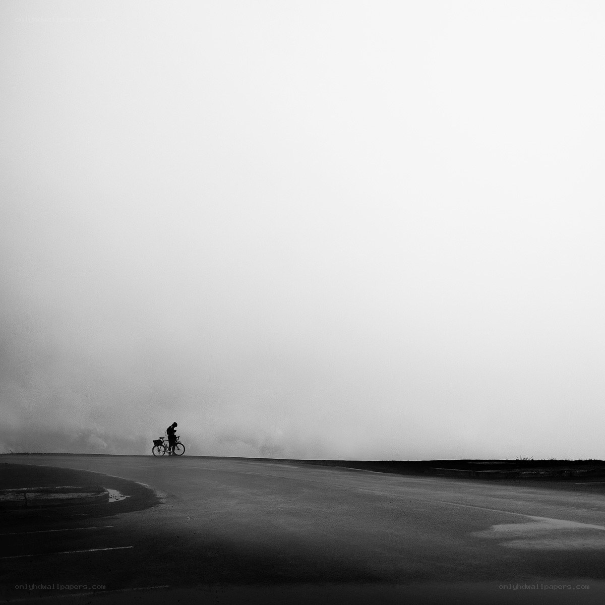 Cyclist on a foggy road
