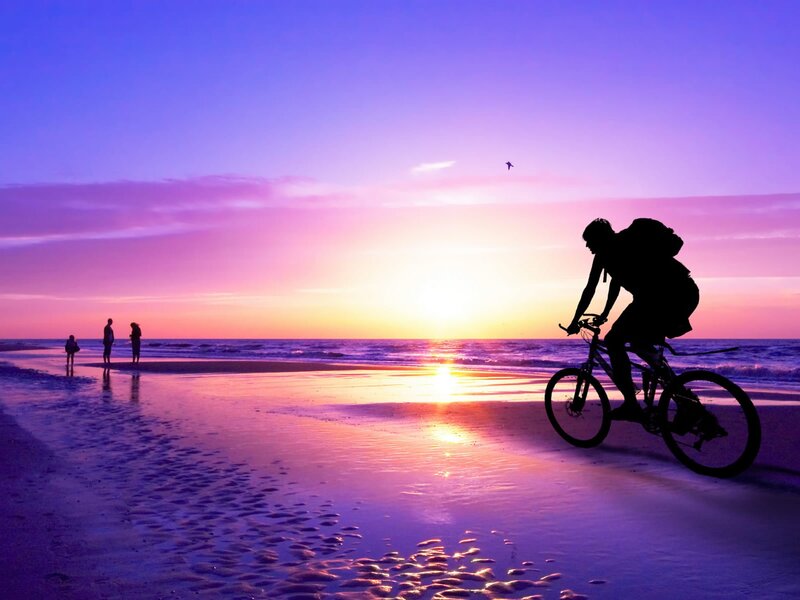 Cyclist on Beach — Purple