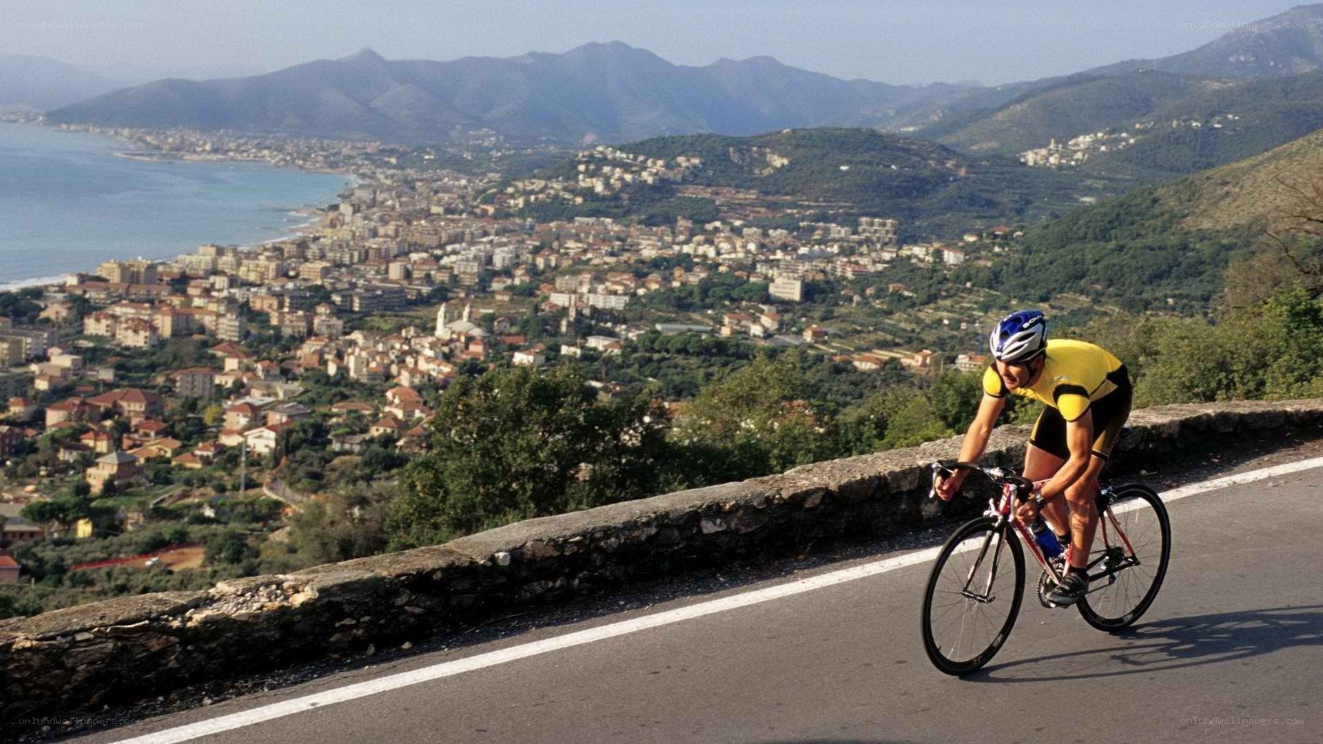 Cyclist on coastal road