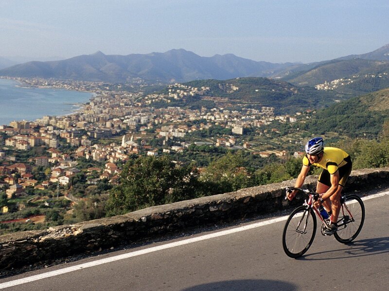 Cyclist on coastal road